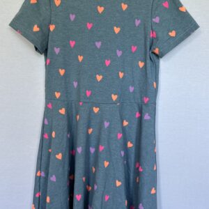 Kinder-Sommerkleid «Neon-Herz» aus Bio-Baumwolljersey, blau meliert mit neonfarbigen Herzen, Grösse 134